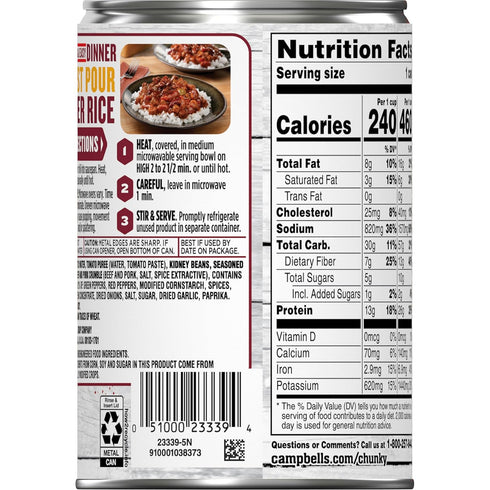 16.5 oz (Pack 2) Campbells Chunky Chili With Beans, Can