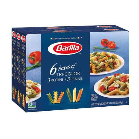 12 (Pack 6) Barilla Pasta, Tri-Color Penne & Tri-Color Rotini, Ounce