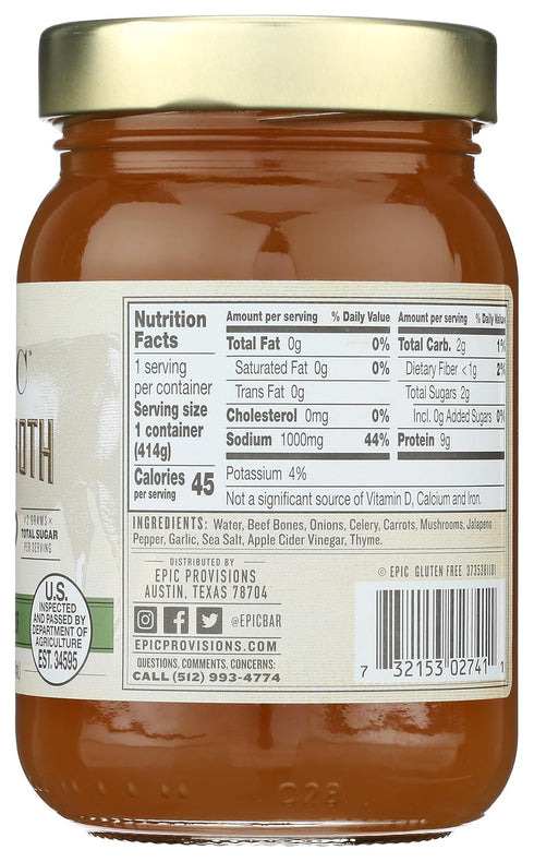14 oz. Epic Artisanal Bone Broth, Beef Jalapeno Sea Salt