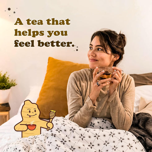 Pocas 20 Packets Honey Ginger Instant Tea Powder, Mint Flavor, Real Ginger Extract & Honey, Caffeine-Free Tea