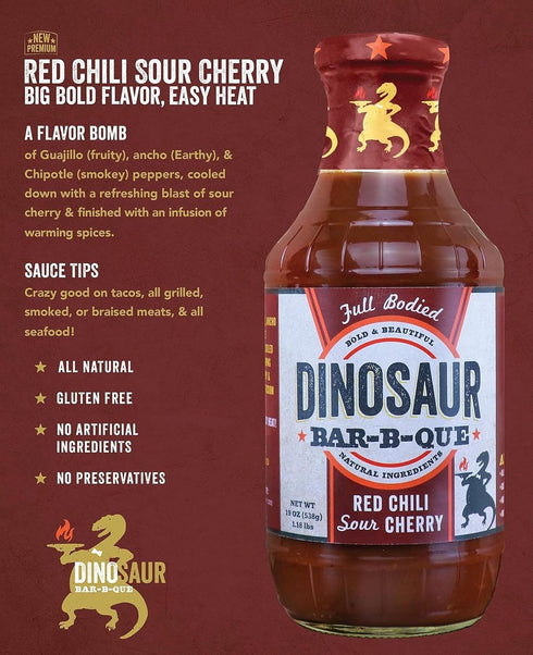 Dinosaur Bar-B-Que NEW Red Chili Sour Cherry Barbecue Sauce, Full Flavor, Sweet and Spicy BBQ sauce, Perfect
