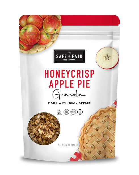 Safe + Fair Honeycrisp Apple Pie Granola – Gluten-Free, Vegan Plant-Based Snack with Real Honeycrisp Apples, 12oz