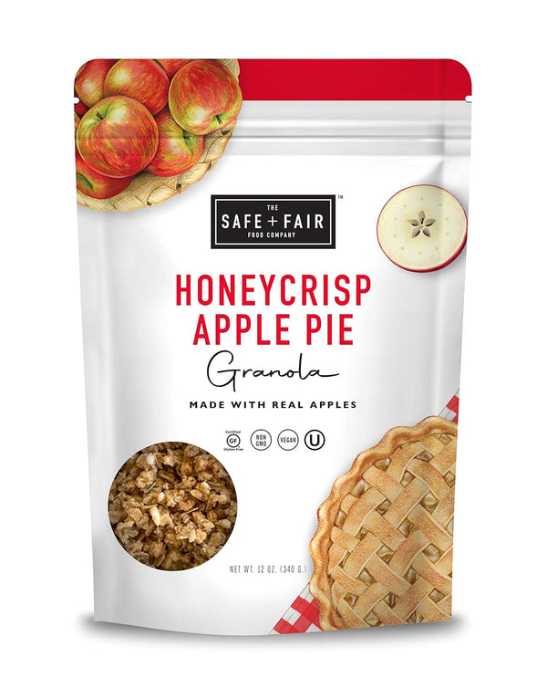 Safe + Fair Honeycrisp Apple Pie Granola – Gluten-Free, Vegan Plant-Based Snack with Real Honeycrisp Apples, 12oz