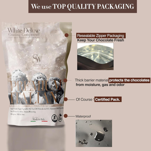 Swisense 2 Lbs| Packaging Premium Italian White Melting Chocolate Candy Melts | White Chocolate Melts GMO and Gluten