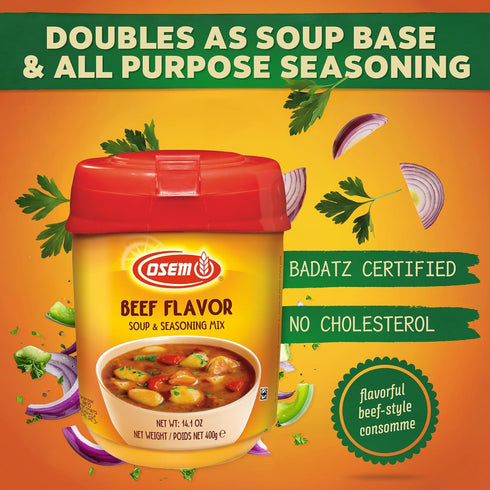 14.1oz (Pack 1) Osem Beef Flavored Soup & Seasoning Mix - Powder Broth Base, Perfect for Soups, Sauces, Stews, Rice
