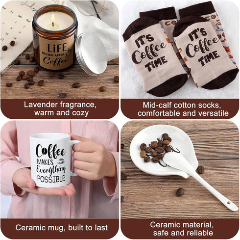 5 Set Vabean Pieces Coffee Gift Basket for Women - Coffee Lover Gifts Includes Mug and Spoon Rest Holder, Candle