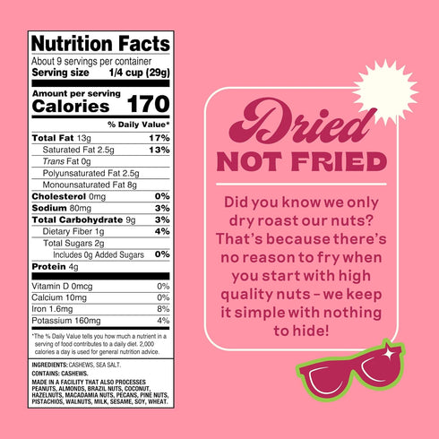 Back to Nature Jumbo Cashews, Dry Roasted with Sea Salt, Non-GMO High Protein Snacks, 9 Ounce