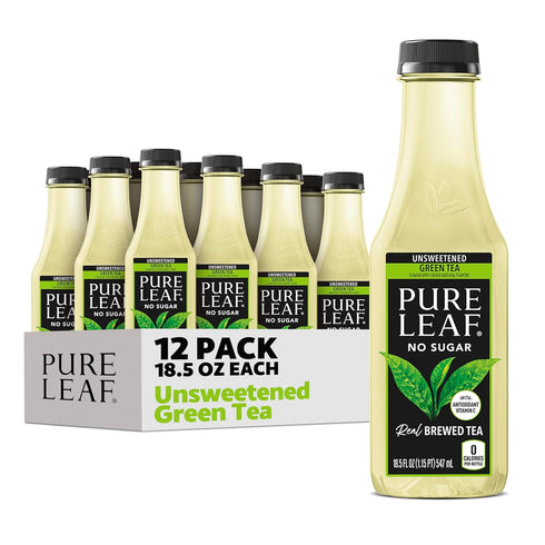 Pure Leaf Iced Tea, Unsweetened Green Tea, 18.5 fl Oz Bottles (Pack