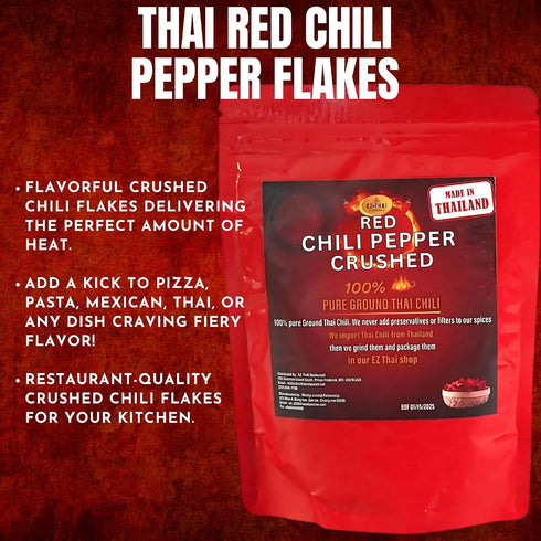 3.5oz EZ THAI - Chili Pepper Flakes - Thai Red Chilli Crushed Powder Seasoning Spice for Chinese, Mexican, & Asian