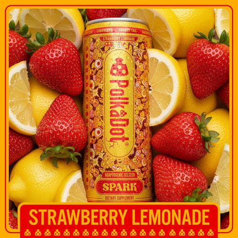 12 Oz Polkadot Spark Seltzer, Strawberry Lemonade Flavor, Sparkling Drink with L-Theanine, Lions Mane, Ginkgo