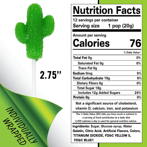 12 Cactus Lollipops - Individually Wrapped Fiesta Candy Suckers - Birthday Fiesta Party Favors - Fiesta Mexican Party