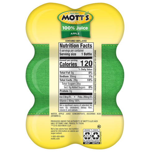 100% 2 100% 8 Oz (Pack 48) Mott's Original Apple Juice, Servings Of Fruit, Fruit Juice, Gluten-free, Caffeine-free