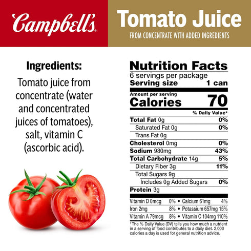 100% 11.5 oz (6 Pack) Campbell's Tomato Juice, fl Can