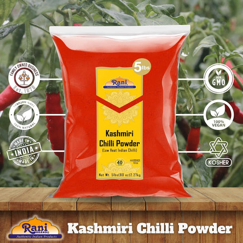 80oz (5lbs) 2.27kg Rani Kashmiri Chilli Powder (Deggi Mirch, Low Heat) Ground Indian Spice Bulk ~ All Natural |