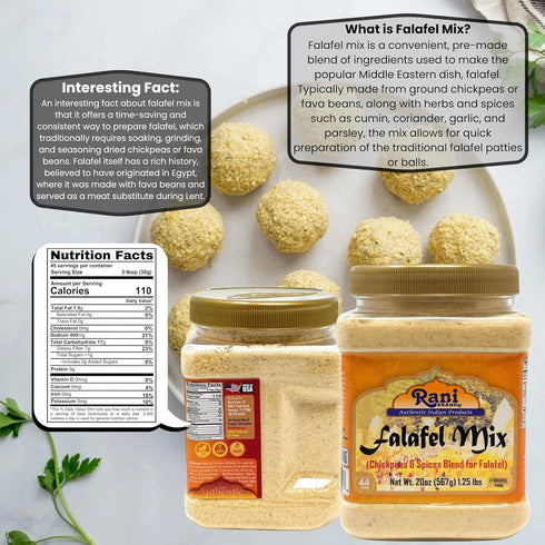20oz (1.25lbs) 567g Rani Falafel Mix (Chickpeas & Spices Blend for Falafel) PET Jar ~ Gluten Friendly | NON-GMO |