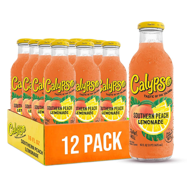 Calypso Lemonade, Southern Peach Lemonade, Made with Real Fruit, 16 Fl Oz