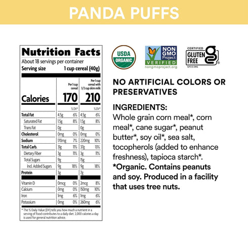 10.6 oz (Pack 1), EnviroKidz Organic Panda Puffs Cereal, of Peanut Butter, Gluten Free, Non-GMO, by Nature's Path