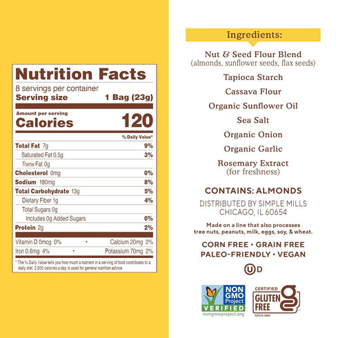 Packs, Packs, 8 (Pack 1) Simple Mills Almond Flour Crackers Snack Sea Salt, Healthy Snacks for Kids, Individual Gluten