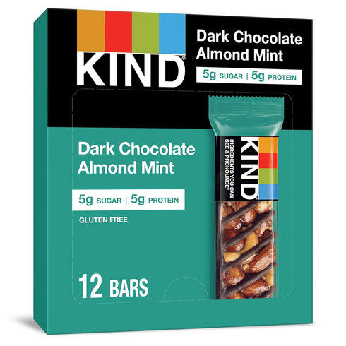 KIND Nut Bars, Dark Chocolate Mint, Healthy Snacks, Gluten Free, Low Sugar,