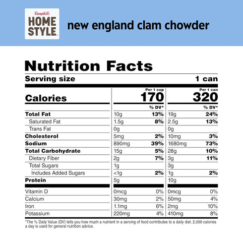 Campbell's Homestyle 16.3 oz (Pack 12) New England Clam Chowder Soup, Can