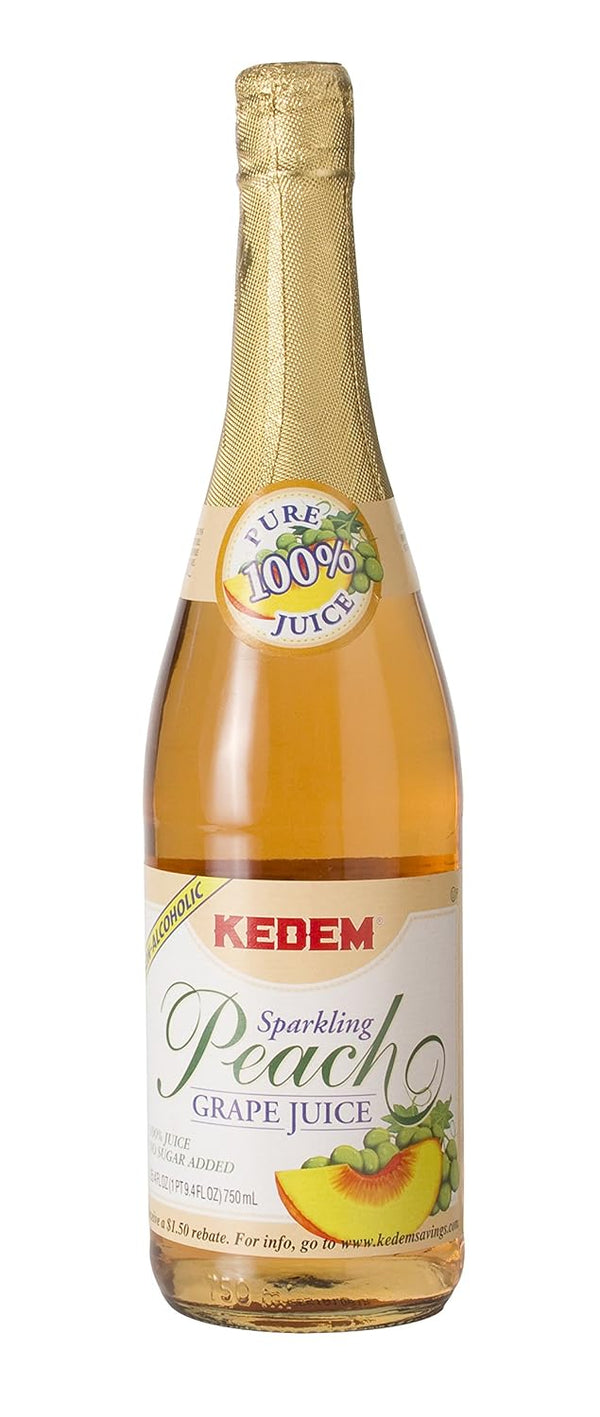 kedem Sparkling Peach Flavored Grape Juice 25.4oz (2 Pack), No Added Sugar, Non