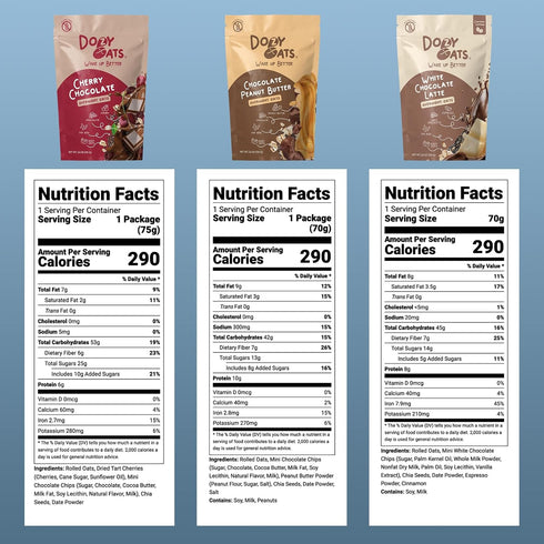 Dozy Packets, 9-Pack Oats Overnight Oatmeal Chocol'oat Lovers Variety Box with Rolled Oats, Chia Seeds, and Date