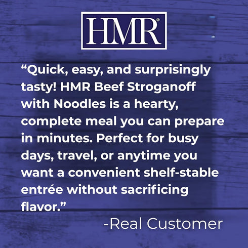 Pre-packaged 19g 8oz Pack 6 HMR Beef Stroganoff with Noodles Entre | Lunch or Dinner | Ready to Eat | of Protein | Low