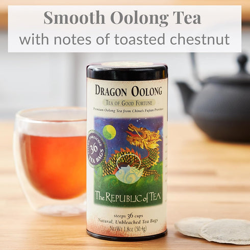 The Republic of Tea Dragon Oolong Tea Tin, 36 Tea Bags, Naturally Caffeinated