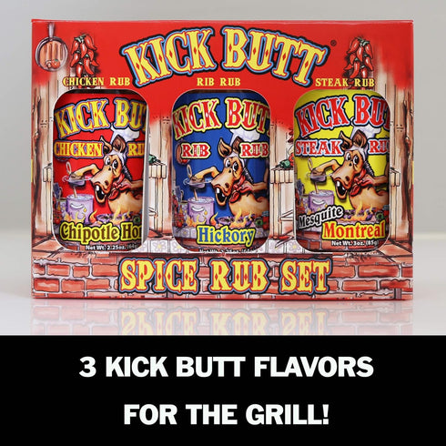 Kick Butt Spice Rub Gift Set, Gourmet Seasoning Spice Salt Set (7 oz) for Ribs Chicken Steak