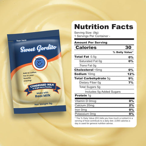 Packets 60 Pack Sweet Gordito Sweetened Condensed Milk Travel Coffee Creamer Singles, Non-Refrigerated Sweet Condensed