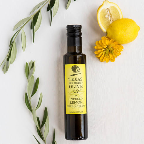 Country (8.5 oz, 2 Pack) Texas Hill Olive Co Lemon Infused Olive Oil - Cold Pressed Gourmet EVOO Olive Oil - Great