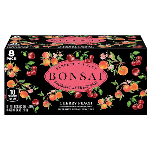 Bonsai 12 oz 8 pack Cherry Peach Sweetened Sparkling Water, fl cans