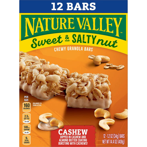 12 14.4 OZ Nature Valley Granola Bars, Sweet and Salty Nut, Cashew, ct