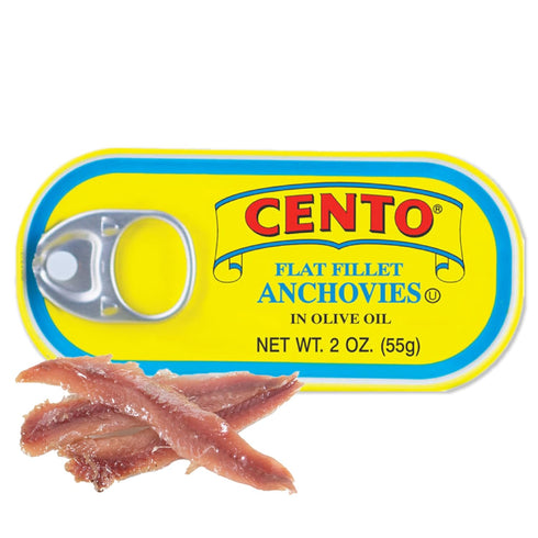 Cento Flat Fillet Anchovies in Olive Oil, 2 Oz, Firm, Skinless, Boneless, Canned