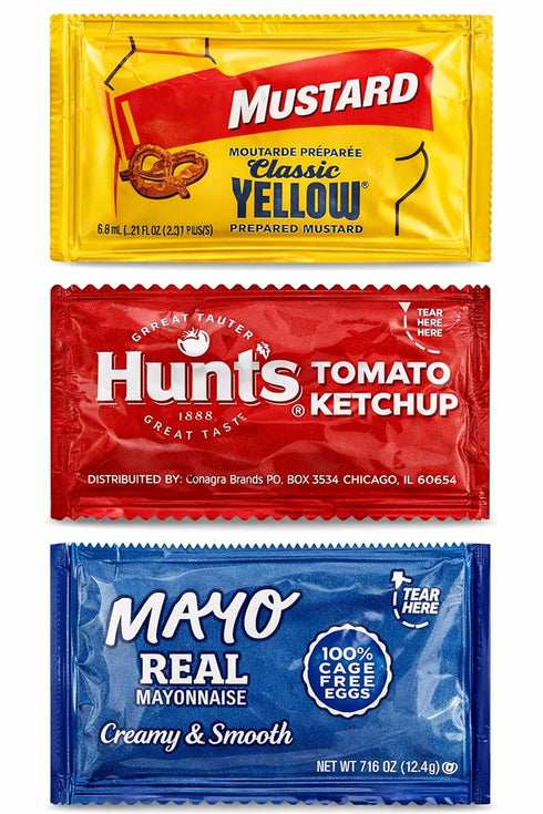 Arthur Nicolas Condiment Packets Variety Pack | 150 Count | Mustard, Ketchup & Mayonnaise