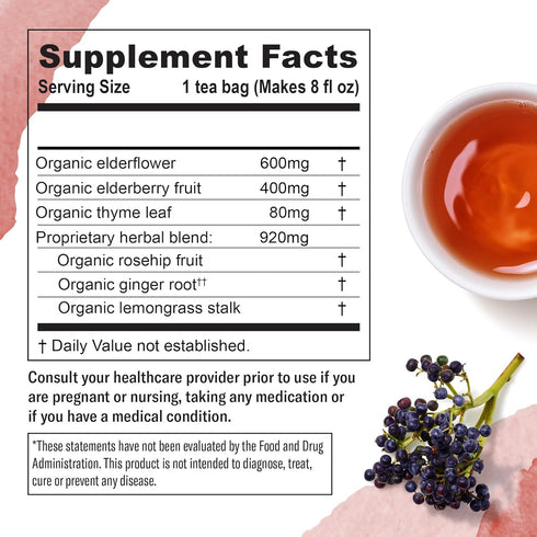 Immune 48 Immune Numi Organic Support Herbal Tea Herbal Tea Bags Caffeine Free Blend with Elderflower Elderberry
