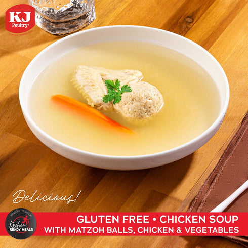 (2 Pack) KJ Poultry Kosher for Passover Gluten Free Meals, Chicken Soup with Non Gebrokts Matzah Balls, Halal, Prepared