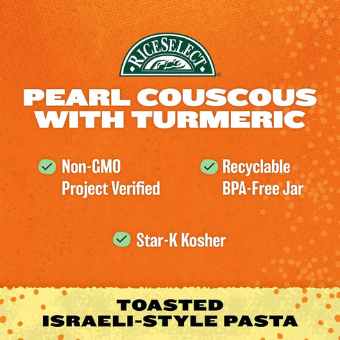 21-Ounce (Pack 1) RiceSelect Pearl Couscous with Turmeric, Israeli-Style Wheat Couscous Pasta, Non-GMO, Jar