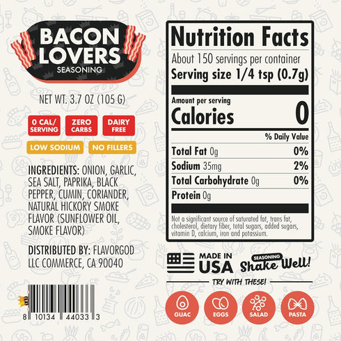 Bacon Lovers Seasoning Mix by Flavor God - Premium All Natural & Healthy Spice Blend for Beef, Eggs, Salad & Vegetables