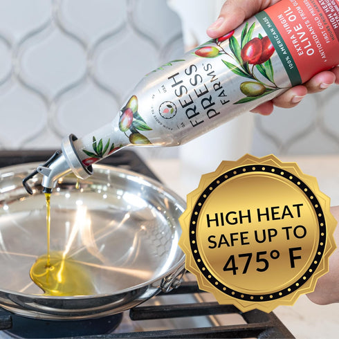 16.4 Oz (Pack 2), 100% Whole30, Fresh Press Farms Cold Pressed High Heat Extra Virgin Olive Oil for Pan Frying