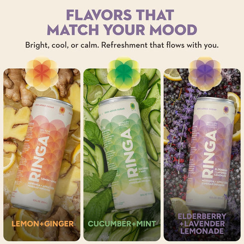 3g Immunity 12oz RINGA Elderberry Lavender Lemonade Sparkling Drink - Organic Moringa + Apple Cider Vinegar