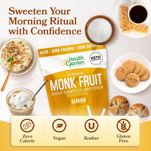 40 Count Packets 1:1 Health Garden Monk Fruit Sweetener, Classic Sugar Substitute Monk Fruit Sugar Substitute