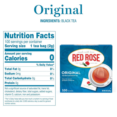 8oz 100 Red Rose Original Full Flavored Black Tea Box of Tea Bags