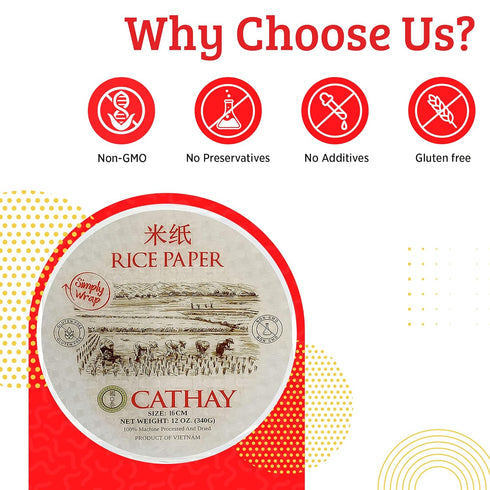 Cathay Fresh Spring Roll Rice Paper Wrappers, 30 Sheets, Non-GMO, Low Carb, Vietnamese Summer Wrap.