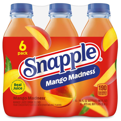 16 oz 6 pack Snapple Mango Madness, fl recycled plastic bottle