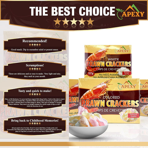 APEXY 8 oz (227g), Pack 2 Authentic Prawn Crackers Uncooked, Crispy and Delicious Shrimp Chips for Party Appetizers