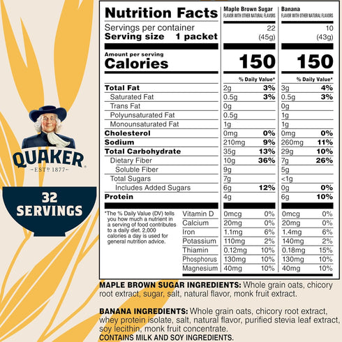 2 (32 Pack) Quaker Instant Oatmeal, High Fiber Flavor Variety