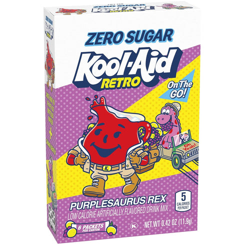 6 On-the-Go-Packets Kool-Aid Retro Purplesaurus Rex Grape Lemonade Zero Sugar Artificially Flavored Powdered Soft Drink