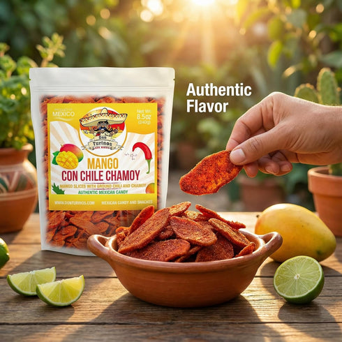 16 oz. Chili Chamoy Mango Slices, Bag of Authentic Mexican Dry Fruit Candy, Sweet and Spicy Flavor, Fresh and Natural