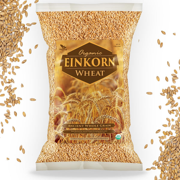 PowerGrow Systems Einkorn Wheat Berries - 100% Certified Organic Einkorn Whole Wheat Grain (5